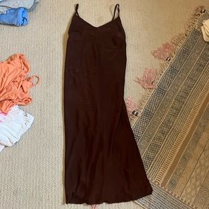 brown maxi dress with little slit